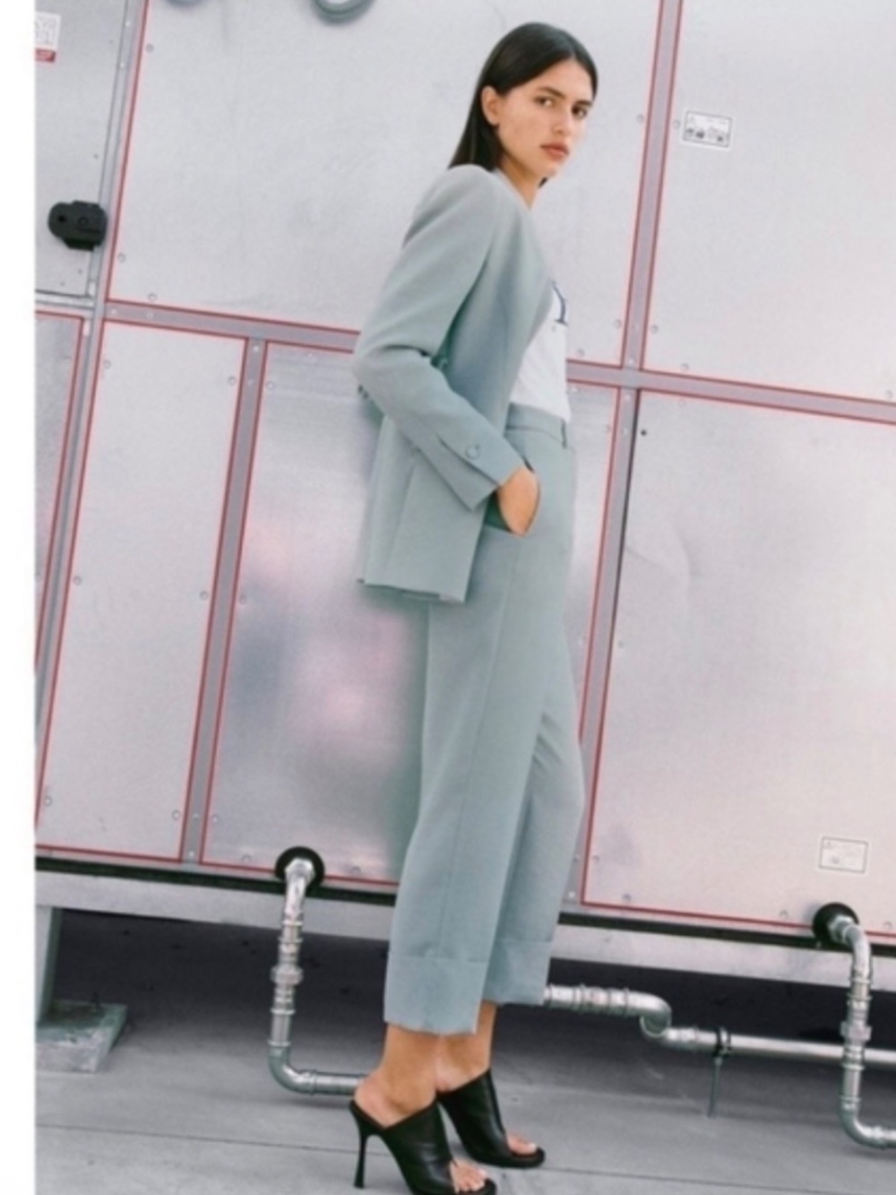 Zara Lapelless Mint Green Belted Blazer Blogger’s Favorite Size S MSRP $128 - Picture 10 of 11